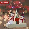 Home Christmas Tabletop Decoration, Wooden Pre-lit Xmas Snowmen Gift Boxes Ornament with Metal Frame
